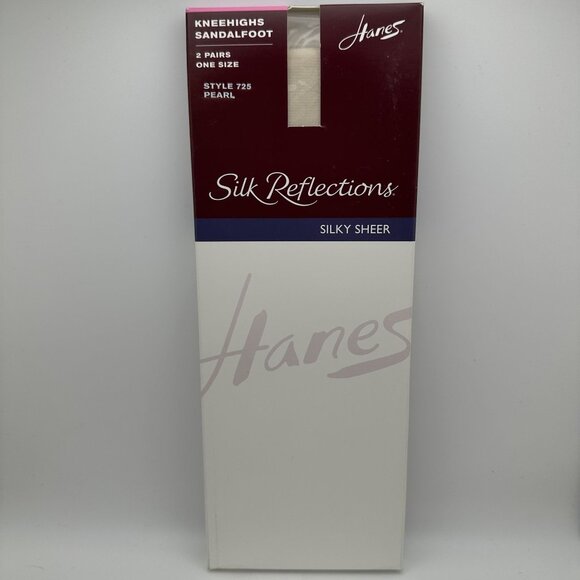 Hanes Silk Reflections Sheer Knee Highs Sandalfoot 2 Pairs One Size 725 Pearl - Picture 1 of 3